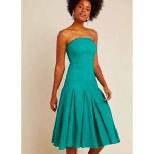 Maeve by Anthropologie Green Lelia Eyelet Strapless Midi Dress Convertible Sz 4